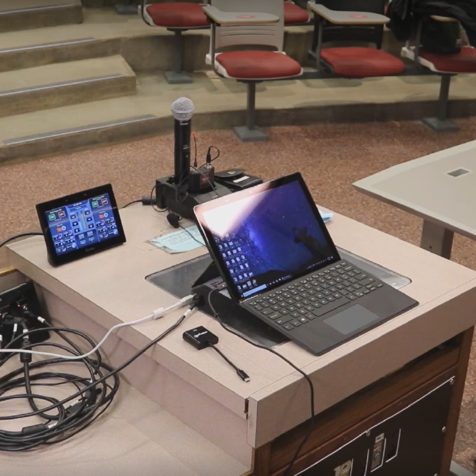 Audiovisual equipment in an Iowa State general university classroom.