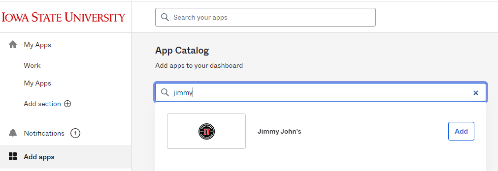 The search bar with an app selected